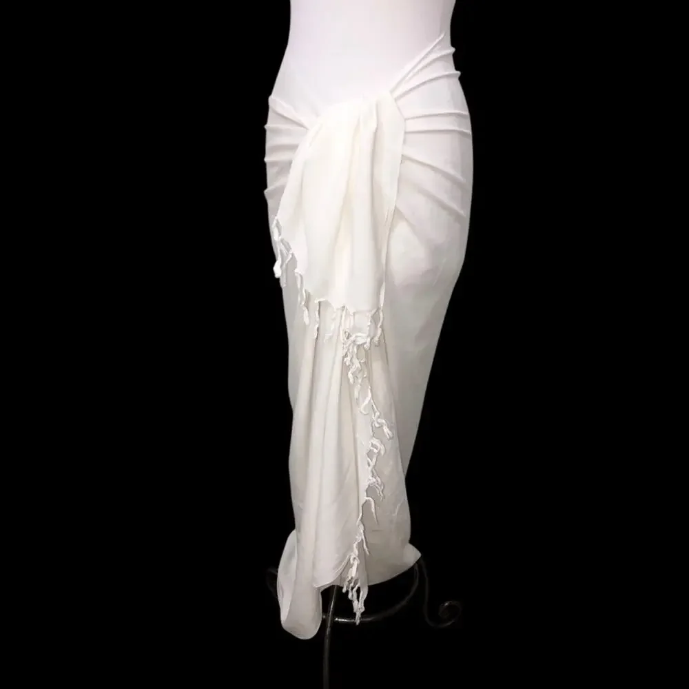 Sun 'n' Sand White Sarong with Fringe One Size